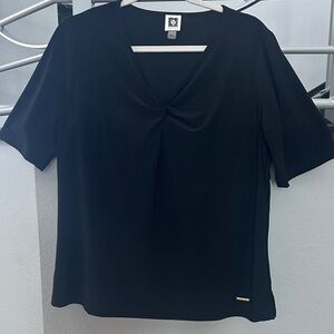 Anne Klein Women's Black V-Neck Twist Front Blouse size L